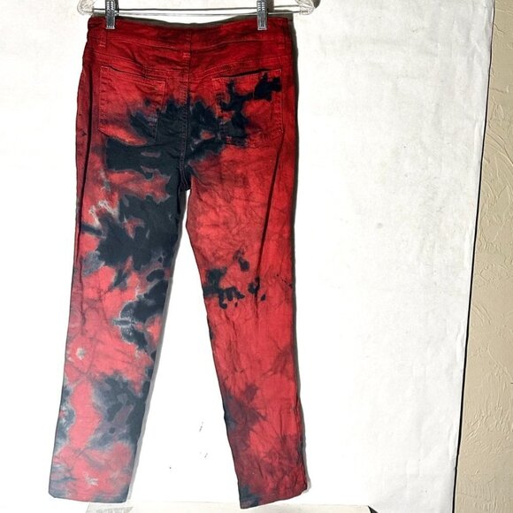 Anne Klein Red Black Denim Size 4 Tie Dye  Tied Dye Stretch Jegging Pants Jeans - Picture 4 of 6